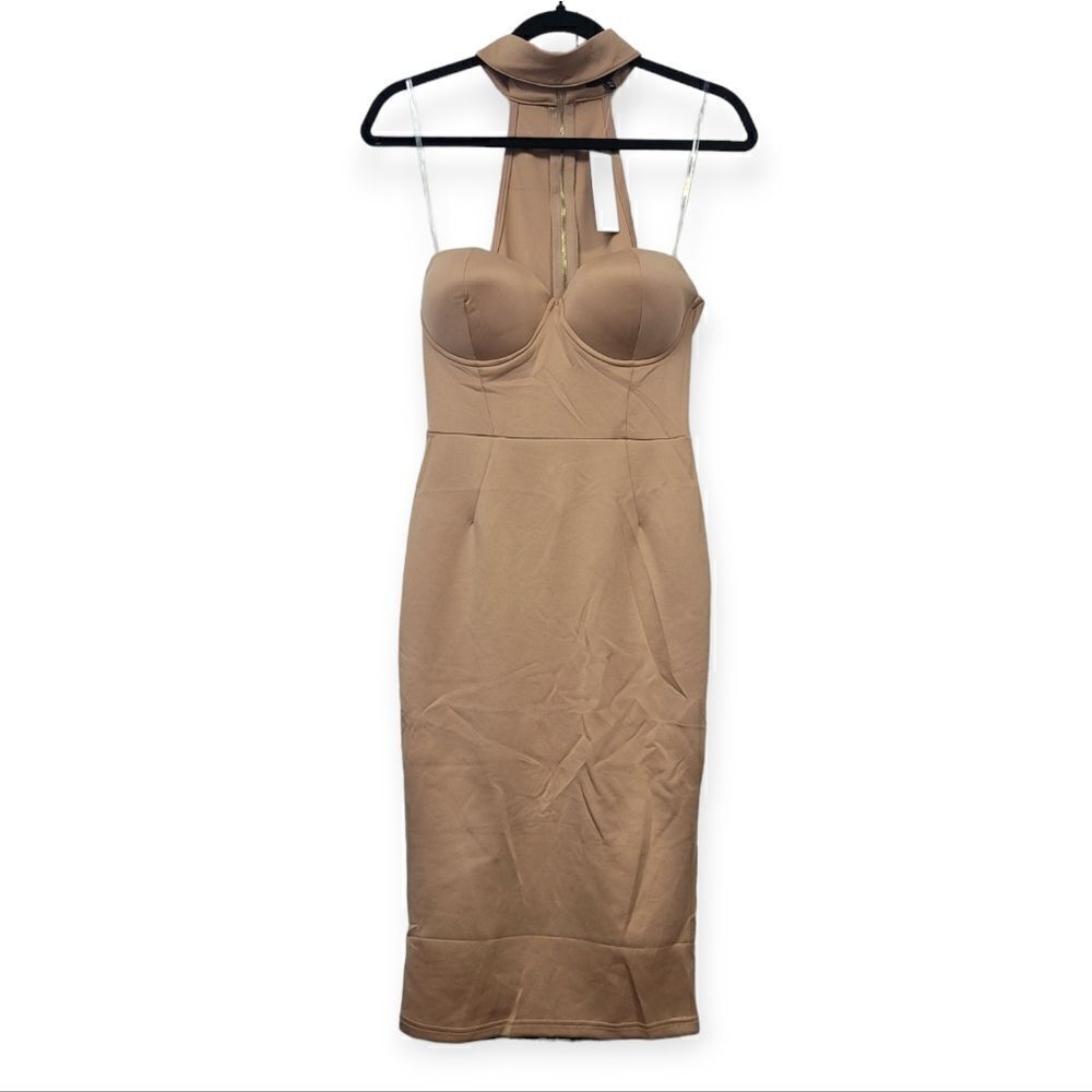 Entry bodycon strapless neck collar zipper back dress, medium